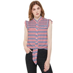 Red Blue White Troll Knots Pattern Frill Detail Shirt