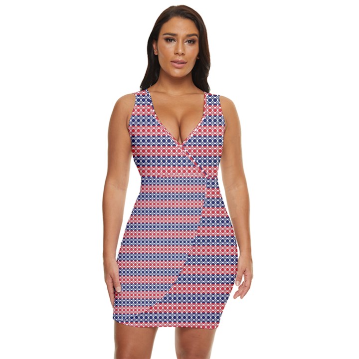 Red Blue White Troll Knots Pattern Draped Bodycon Dress