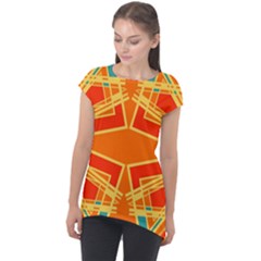 Abstract Pattern Geometric Backgrounds   Cap Sleeve High Low Top by Eskimos