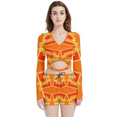 Abstract Pattern Geometric Backgrounds   Velvet Wrap Crop Top And Shorts Set by Eskimos