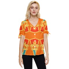 Abstract Pattern Geometric Backgrounds   Bow Sleeve Button Up Top