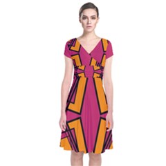 Abstract Geometric Design    Short Sleeve Front Wrap Dress by Eskimos