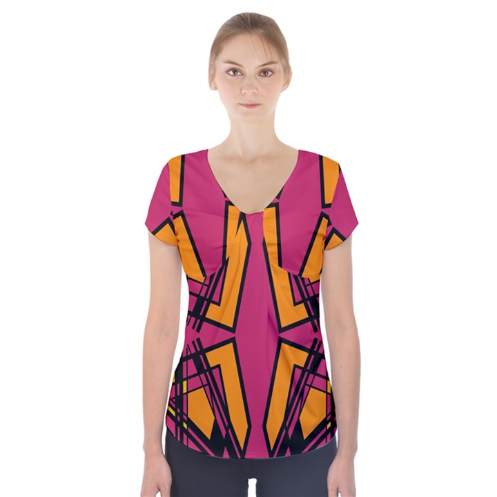 Abstract geometric design    Short Sleeve Front Detail Top