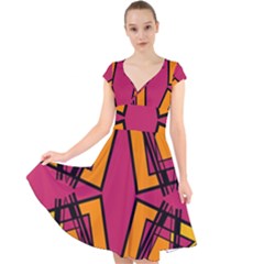 Abstract Geometric Design    Cap Sleeve Front Wrap Midi Dress by Eskimos