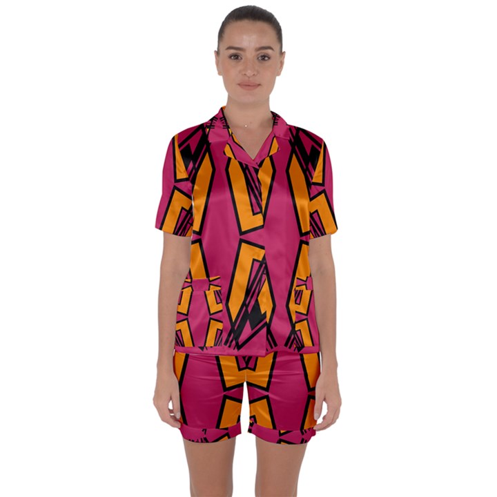 Abstract geometric design    Satin Short Sleeve Pajamas Set