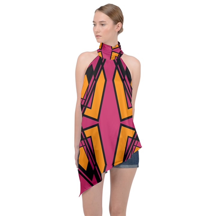 Abstract geometric design    Halter Asymmetric Satin Top