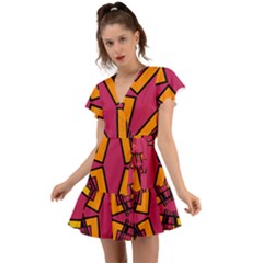 Abstract Geometric Design    Flutter Sleeve Wrap Dress by Eskimos