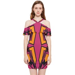 Abstract Geometric Design    Shoulder Frill Bodycon Summer Dress by Eskimos