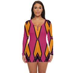 Abstract Geometric Design    Long Sleeve Boyleg Swimsuit