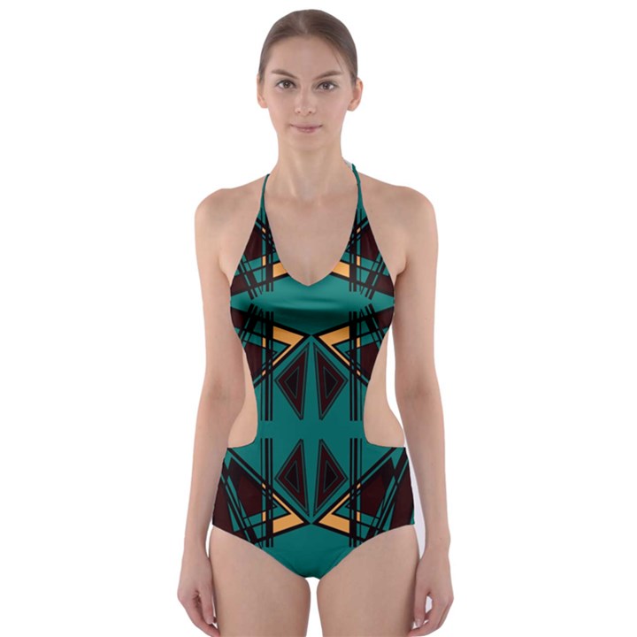 Abstract geometric design    Cut-Out One Piece Swimsuit