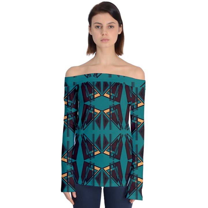 Abstract geometric design    Off Shoulder Long Sleeve Top