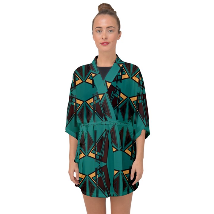 Abstract geometric design    Half Sleeve Chiffon Kimono