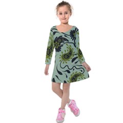 Floral Pattern Paisley Style Paisley Print   Kids  Long Sleeve Velvet Dress by Eskimos