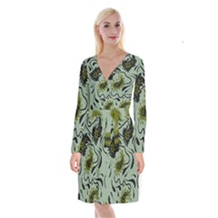 Floral Pattern Paisley Style Paisley Print   Long Sleeve Velvet Front Wrap Dress by Eskimos