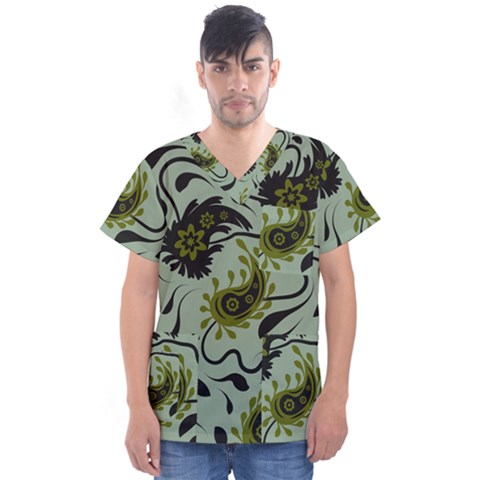 Floral Pattern Paisley Style Paisley Print   Men s V-neck Scrub Top by Eskimos