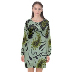 Floral Pattern Paisley Style Paisley Print   Long Sleeve Chiffon Shift Dress  by Eskimos