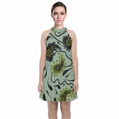 Floral Pattern Paisley Style Paisley Print   Velvet Halter Neckline Dress  by Eskimos