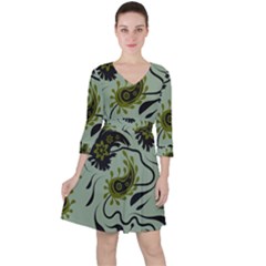 Floral Pattern Paisley Style Paisley Print   Quarter Sleeve Ruffle Waist Dress by Eskimos