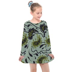 Floral Pattern Paisley Style Paisley Print   Kids  Long Sleeve Dress by Eskimos