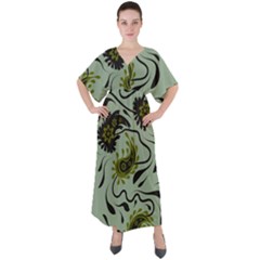 Floral Pattern Paisley Style Paisley Print   V-neck Boho Style Maxi Dress by Eskimos