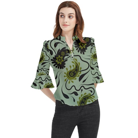 Floral Pattern Paisley Style Paisley Print   Loose Horn Sleeve Chiffon Blouse by Eskimos