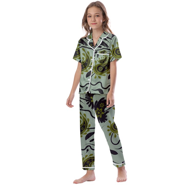 Floral pattern paisley style Paisley print.  Kids  Satin Short Sleeve Pajamas Set