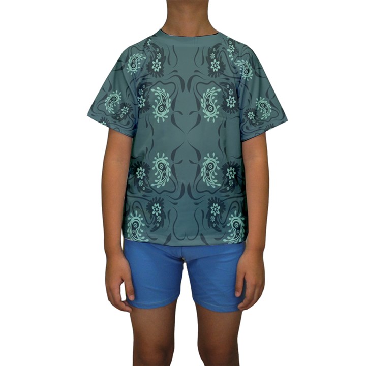 Floral pattern paisley style Paisley print.  Kids  Short Sleeve Swimwear