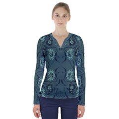 Floral Pattern Paisley Style Paisley Print   V-neck Long Sleeve Top by Eskimos