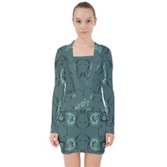 Floral Pattern Paisley Style Paisley Print   V-neck Bodycon Long Sleeve Dress by Eskimos