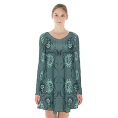 Floral Pattern Paisley Style Paisley Print   Long Sleeve Velvet V-neck Dress by Eskimos