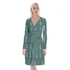 Floral Pattern Paisley Style Paisley Print   Long Sleeve Velvet Front Wrap Dress by Eskimos