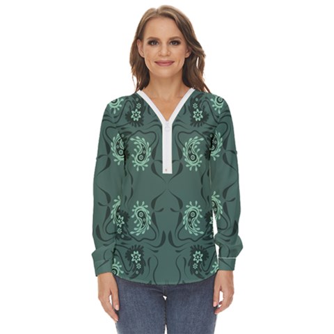 Floral Pattern Paisley Style Paisley Print   Zip Up Long Sleeve Blouse by Eskimos