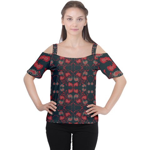 Floral Pattern Paisley Style Paisley Print   Cutout Shoulder Tee by Eskimos