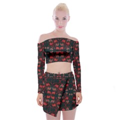 Floral Pattern Paisley Style Paisley Print   Off Shoulder Top With Mini Skirt Set by Eskimos