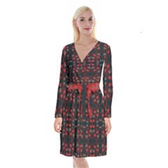 Floral Pattern Paisley Style Paisley Print   Long Sleeve Velvet Front Wrap Dress by Eskimos