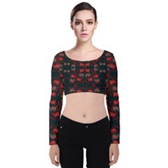 Floral Pattern Paisley Style Paisley Print   Velvet Long Sleeve Crop Top by Eskimos