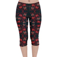 Floral Pattern Paisley Style Paisley Print   Velvet Capri Leggings  by Eskimos