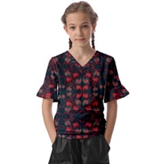 Floral Pattern Paisley Style Paisley Print   Kids  V-neck Horn Sleeve Blouse