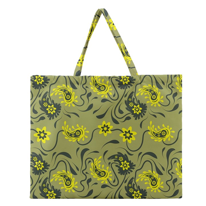 Floral pattern paisley style Paisley print.  Zipper Large Tote Bag