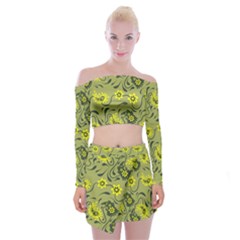 Floral Pattern Paisley Style Paisley Print   Off Shoulder Top With Mini Skirt Set by Eskimos