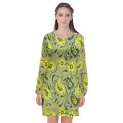 Floral Pattern Paisley Style Paisley Print   Long Sleeve Chiffon Shift Dress  by Eskimos