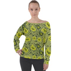 Floral Pattern Paisley Style Paisley Print   Off Shoulder Long Sleeve Velour Top by Eskimos