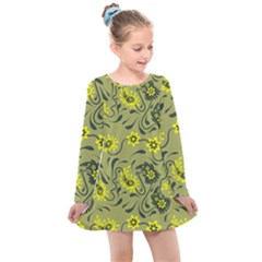 Floral Pattern Paisley Style Paisley Print   Kids  Long Sleeve Dress by Eskimos