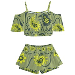 Floral Pattern Paisley Style Paisley Print   Kids  Off Shoulder Skirt Bikini by Eskimos