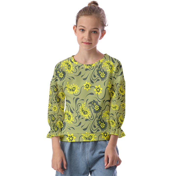 Floral pattern paisley style Paisley print.  Kids  Cuff Sleeve Top