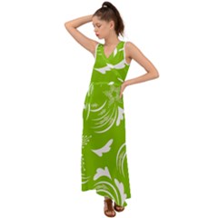 Folk Flowers Print Floral Pattern Ethnic Art V-neck Chiffon Maxi Dress by Eskimos