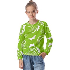 Folk Flowers Print Floral Pattern Ethnic Art Kids  Long Sleeve Tee With Frill 