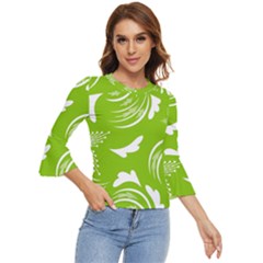 Folk Flowers Print Floral Pattern Ethnic Art Bell Sleeve Top