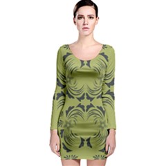 Floral Folk Damask Pattern Fantasy Flowers  Long Sleeve Bodycon Dress by Eskimos