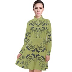 Floral Folk Damask Pattern Fantasy Flowers  Long Sleeve Chiffon Shirt Dress by Eskimos